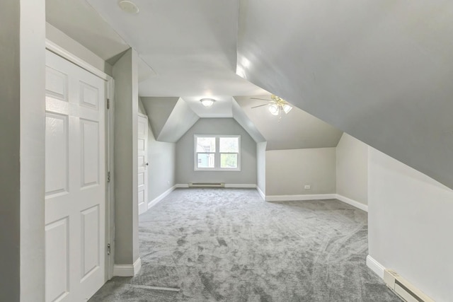 614 E 92nd Pl, Chicago, IL 60619 - bonus room featuring baseboard heating, carpet flooring, baseboards, ceiling fan, and lofted ceiling