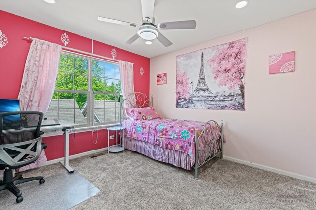 2127 Apple Hill Ln, Buffalo Grove, IL 60089 - carpeted bedroom with baseboards, recessed lighting, ceiling fan, and an office area