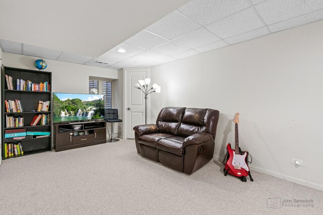 2127 Apple Hill Ln, Buffalo Grove, IL 60089 - living area with a paneled ceiling, carpet floors, and baseboards
