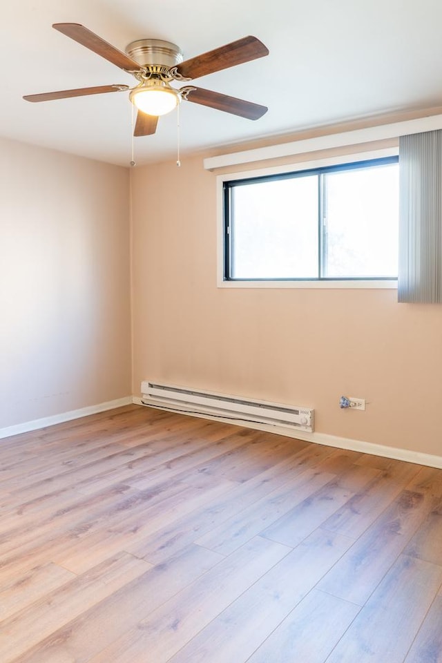 6319 W 64th Pl Unit 1N, Chicago, IL 60638 - unfurnished room with a baseboard heating unit, wood finished floors, and ceiling fan
