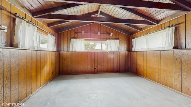 959 S Fern Ave, Elmhurst, IL 60126 - unfurnished room featuring concrete flooring, wood walls, and vaulted ceiling