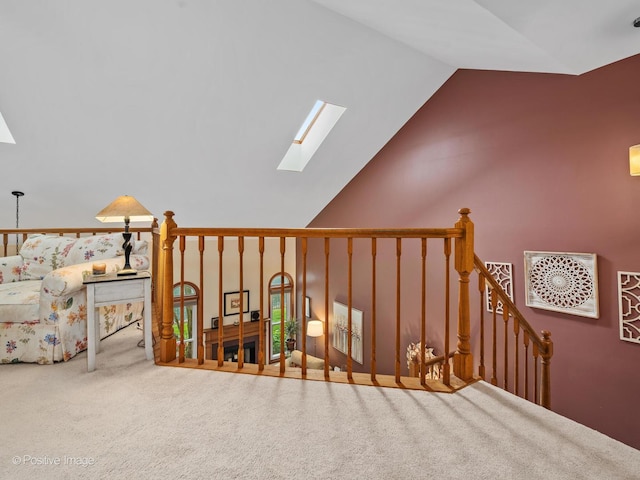 1937 N Coldspring Rd, Arlington Heights, IL 60004 - staircase with a skylight, lofted ceiling, and carpet flooring