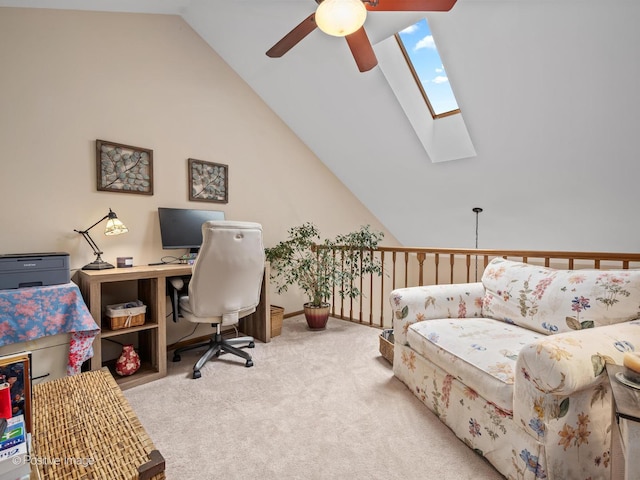 1937 N Coldspring Rd, Arlington Heights, IL 60004 - carpeted home office with a ceiling fan, a skylight, and vaulted ceiling