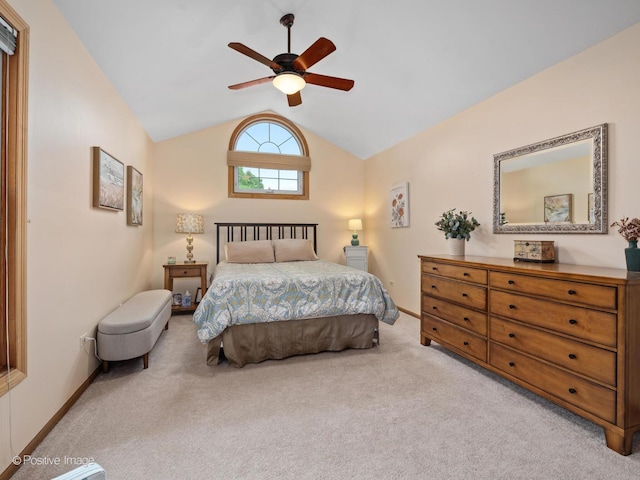 1937 N Coldspring Rd, Arlington Heights, IL 60004 - bedroom featuring carpet floors, vaulted ceiling, baseboards, and a ceiling fan