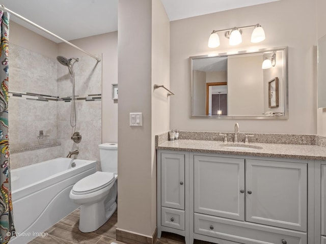 1937 N Coldspring Rd, Arlington Heights, IL 60004 - bathroom featuring vanity, shower / bathtub combination with curtain, toilet, and wood finished floors