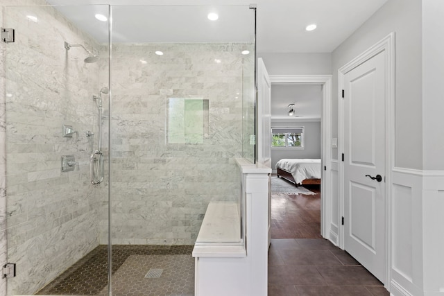 2510 Marian Ln, Wilmette, IL 60091 - full bathroom with a shower stall, ensuite bath, tile patterned floors, and recessed lighting