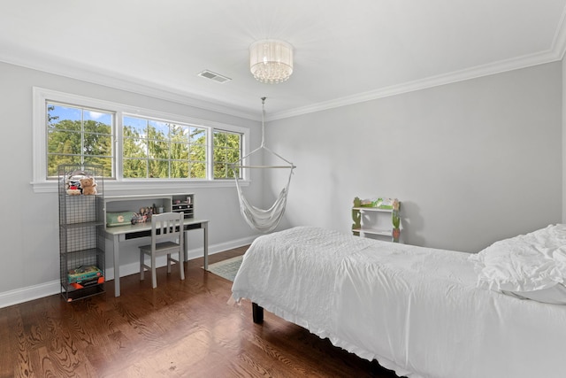 2510 Marian Ln, Wilmette, IL 60091 - bedroom with ornamental molding, baseboards, a chandelier, and wood finished floors