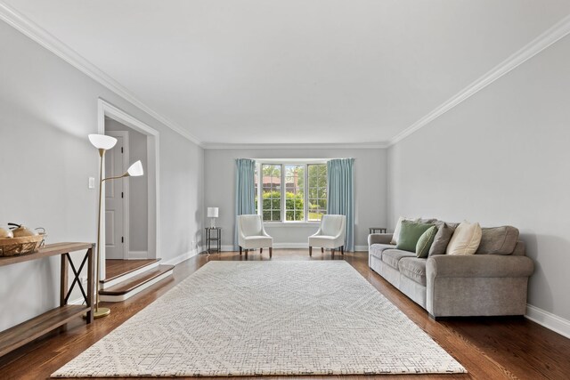 2510 Marian Ln, Wilmette, IL 60091 - living room featuring ornamental molding, dark wood finished floors, and baseboards