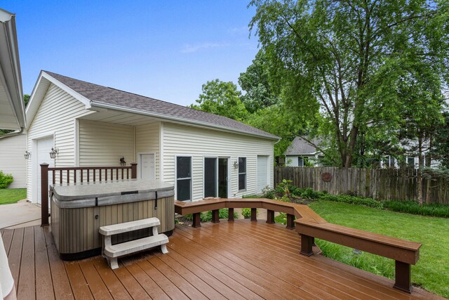 1912 Oak Park Dr, Champaign, IL 61822 - wooden deck with a hot tub and a garage