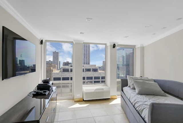 111 E Chestnut St Unit 24C, Chicago, IL 60611 - bedroom featuring ornamental molding and light tile patterned flooring