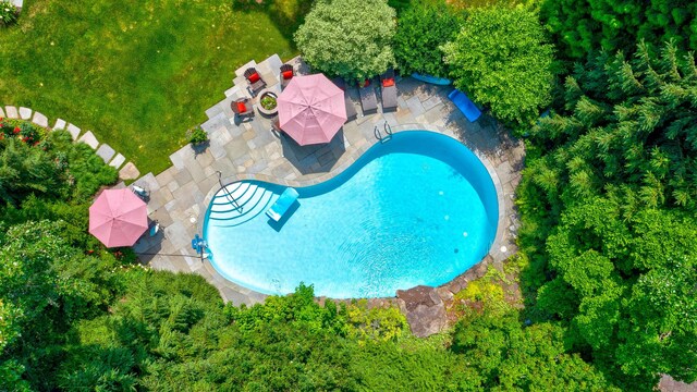aerial view of a pool area