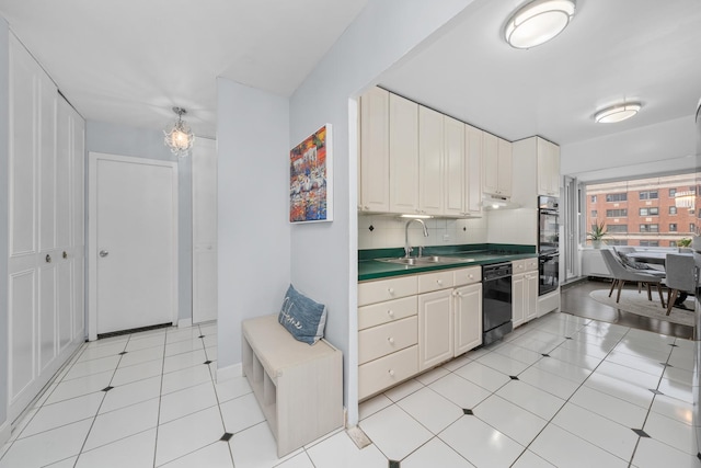 4250 N Marine Dr Unit 1622, Chicago, IL 60613 - kitchen with a sink, black appliances, under cabinet range hood, tasteful backsplash, and light tile patterned floors