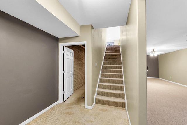 2302 Slade Ln, Mahomet, IL 61853 - stairs featuring carpet flooring and ceiling fan
