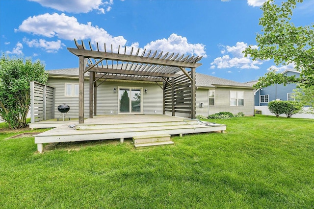 2302 Slade Ln, Mahomet, IL 61853 - back of property with a pergola, a deck, a yard, and a shingled roof