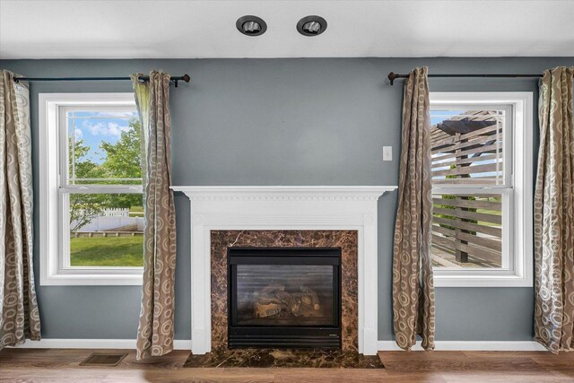 2302 Slade Ln, Mahomet, IL 61853 - detailed view of wood finished floors and a fireplace