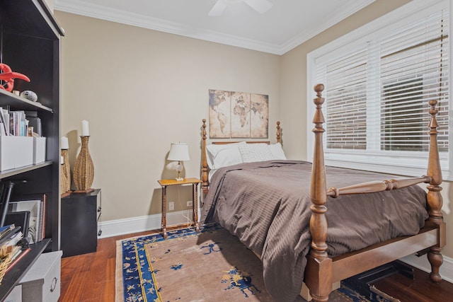 718 W Aldine Ave Unit 3, Chicago, IL 60657 - bedroom featuring baseboards, ornamental molding, wood finished floors, and a ceiling fan