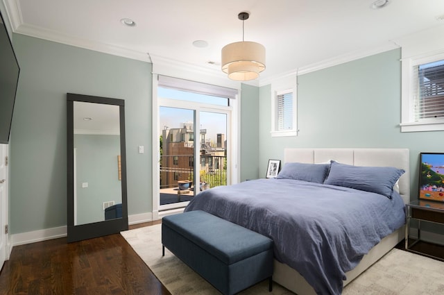 1827 N Larrabee St Unit 4, Chicago, IL 60614 - bedroom with access to outside, ornamental molding, wood finished floors, baseboards, and recessed lighting