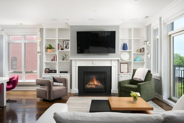 1827 N Larrabee St Unit 4, Chicago, IL 60614 - living room with plenty of natural light, a fireplace with flush hearth, ornamental molding, and wood finished floors