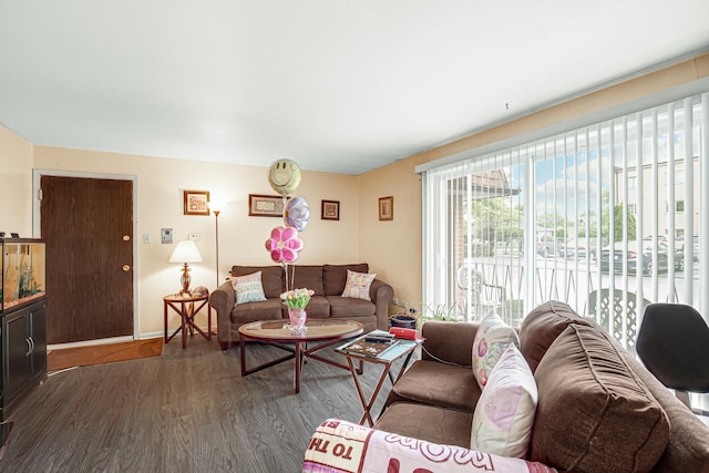 10701 S Keating Ave Unit 1C, Oak Lawn, IL 60453 - living room featuring dark wood-style flooring and baseboards