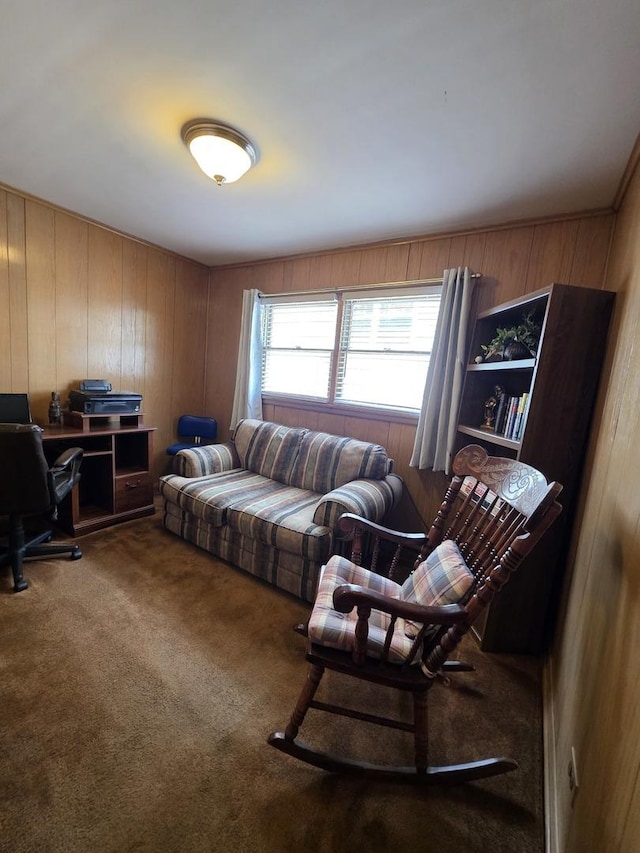 6124 W Berteau Ave, Chicago, IL 60634 - living room with wood walls, an office area, and carpet flooring