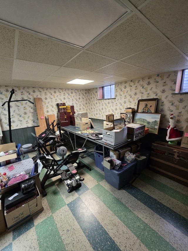 6124 W Berteau Ave, Chicago, IL 60634 - office space featuring a drop ceiling, tile patterned floors, and wallpapered walls