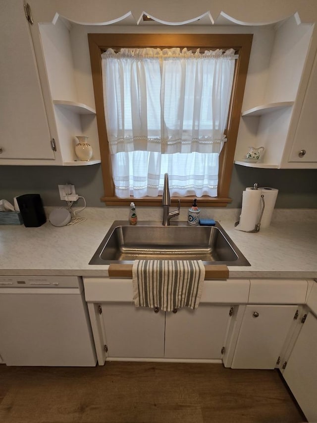 6124 W Berteau Ave, Chicago, IL 60634 - kitchen with open shelves, dishwasher, a sink, and white cabinets