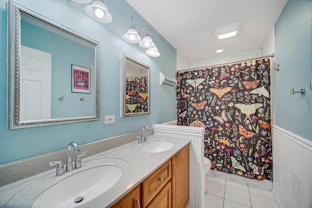 191 Acorn Ln, Bloomingdale, IL 60108 - bathroom with toilet, tile patterned flooring, double vanity, and a shower with shower curtain