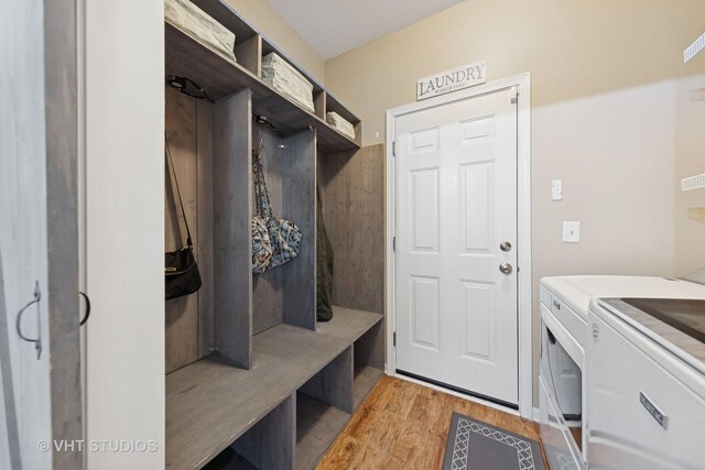 25338 Scott Dr, Plainfield, IL 60544 - mudroom featuring washer and dryer and light wood finished floors