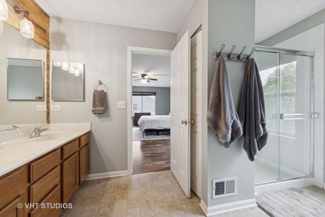 25338 Scott Dr, Plainfield, IL 60544 - ensuite bathroom with vanity, healthy amount of natural light, a shower stall, and a ceiling fan