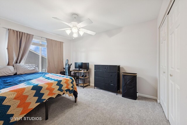 25338 Scott Dr, Plainfield, IL 60544 - bedroom featuring a closet, carpet, baseboards, and a ceiling fan