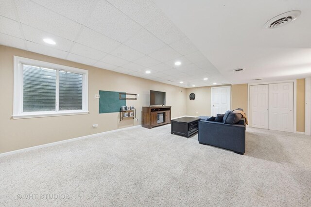 25338 Scott Dr, Plainfield, IL 60544 - living room with carpet, baseboards, recessed lighting, and a paneled ceiling