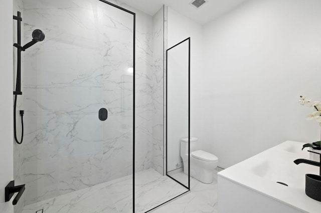 2354 W Farragut Ave Unit Ph-404, Chicago, IL 60625 - full bath with marble finish floors, a marble finish shower, toilet, and vanity