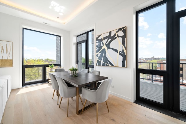 2354 W Farragut Ave Unit Ph-404, Chicago, IL 60625 - dining area featuring light wood finished floors, baseboards, and a raised ceiling