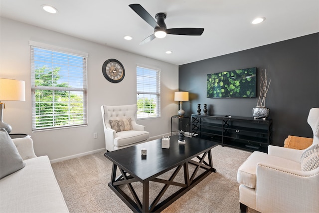 2615 Camden St, Geneva, IL 60134 - carpeted living room with ceiling fan, recessed lighting, and baseboards