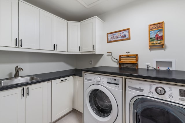 2615 Camden St, Geneva, IL 60134 - laundry room with washing machine and dryer, cabinet space, and tile patterned flooring
