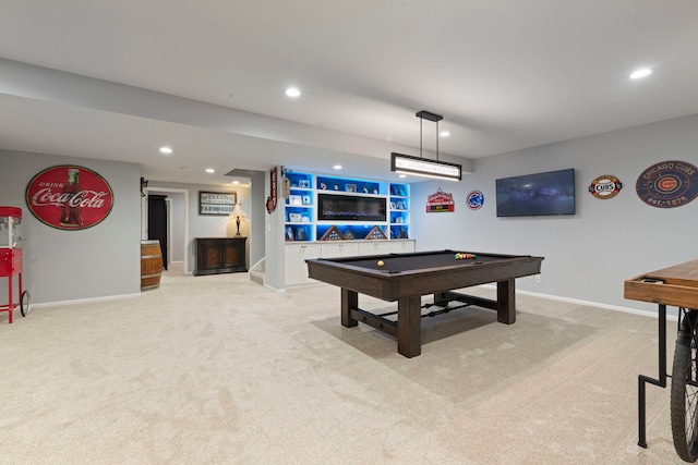 2615 Camden St, Geneva, IL 60134 - recreation room with light carpet, billiards table, recessed lighting, and baseboards