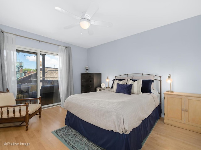 840 N Wood St Unit 2, Chicago, IL 60622 - bedroom with light wood-style floors, access to outside, and a ceiling fan