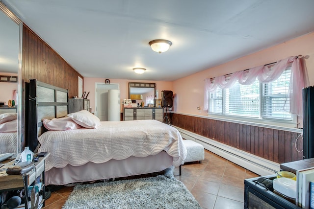 2105 Caton Farm Rd, Crest Hill, IL 60403 - bedroom with wooden walls, tile patterned floors, and baseboard heating