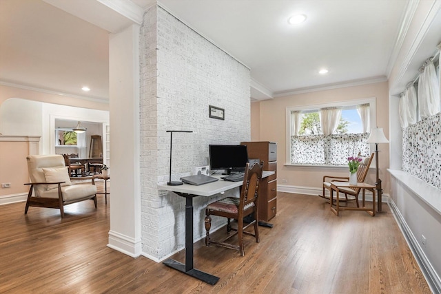 230 N Wisner St, Park Ridge, IL 60068 - home office featuring wood finished floors, baseboards, crown molding, and recessed lighting