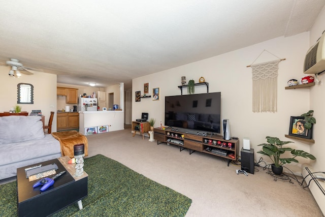 2222 S Stewart Ave Unit 4K, Lombard, IL 60148 - living area with light colored carpet, a ceiling fan, and a baseboard radiator