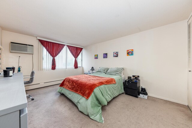 2222 S Stewart Ave Unit 4K, Lombard, IL 60148 - bedroom with a baseboard heating unit, a wall mounted air conditioner, and carpet floors