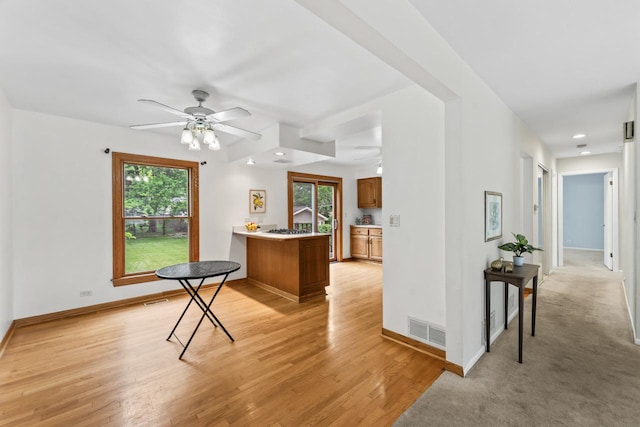 169 S Ellyn Ave, Glen Ellyn, IL 60137 - kitchen with a peninsula, plenty of natural light, brown cabinetry, light wood-style flooring, and recessed lighting