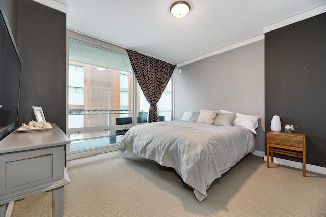 1570 Elmwood Ave Unit 910, Evanston, IL 60201 - bedroom featuring light carpet, ornamental molding, and baseboards