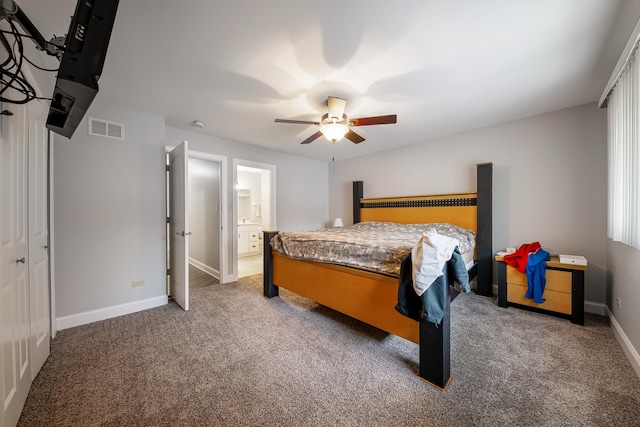 17828 Massachusetts Ct, Orland Park, IL 60467 - bedroom with carpet flooring, baseboards, a ceiling fan, and connected bathroom