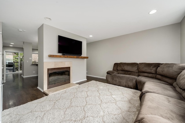 2720 N Greenview Ave Unit C, Chicago, IL 60614 - living room with dark wood finished floors, baseboards, recessed lighting, and a tile fireplace