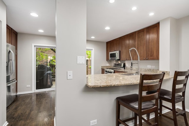 2720 N Greenview Ave Unit C, Chicago, IL 60614 - kitchen featuring stainless steel appliances, a sink, dark wood finished floors, recessed lighting, and light stone counters