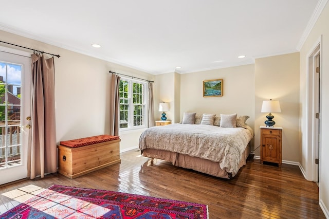 1448 N Mohawk St, Chicago, IL 60610 - bedroom with access to outside, ornamental molding, hardwood / wood-style floors, baseboards, and recessed lighting