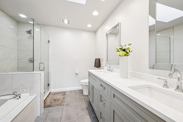 1448 N Mohawk St, Chicago, IL 60610 - bathroom with double vanity, a bath, a stall shower, baseboards, and recessed lighting