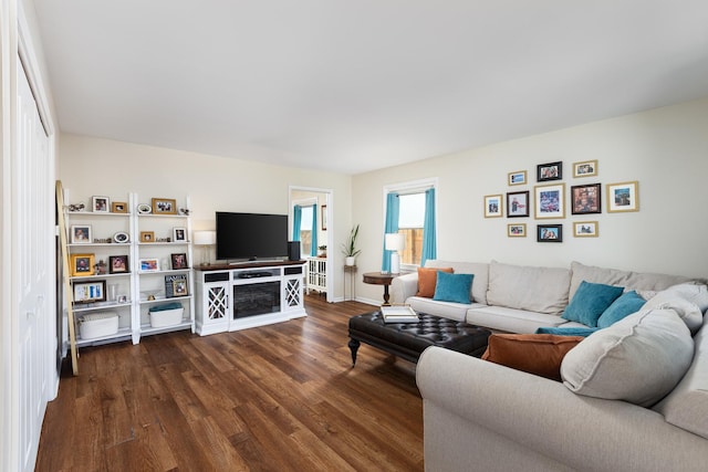 206-208 N Fremont St, Naperville, IL 60540 - living area featuring dark wood-style floors and baseboards
