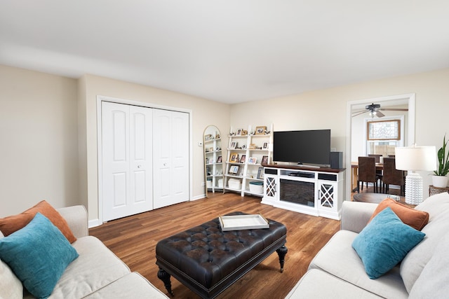206-208 N Fremont St, Naperville, IL 60540 - living room featuring wood finished floors and ceiling fan